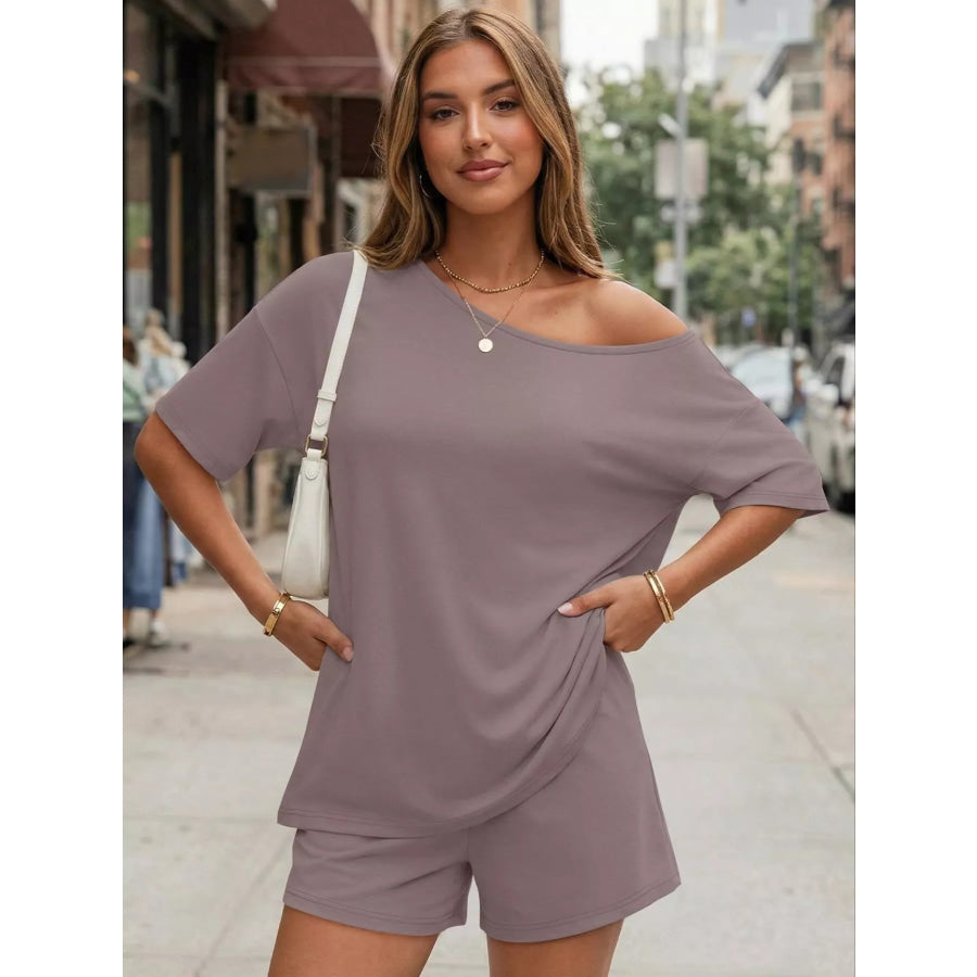 Full Size Boat Neck Tee and Shorts Set Plus Size Apparel and Accessories