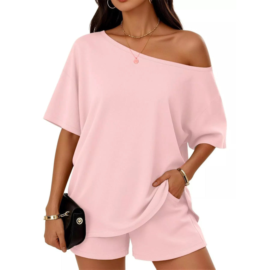 Full Size Boat Neck Tee and Shorts Set Plus Size Apparel and Accessories