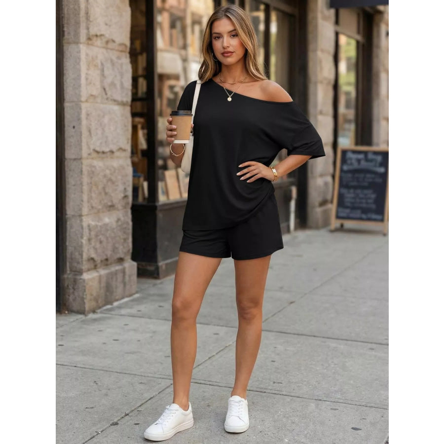 Full Size Boat Neck Tee and Shorts Set Plus Size Apparel and Accessories