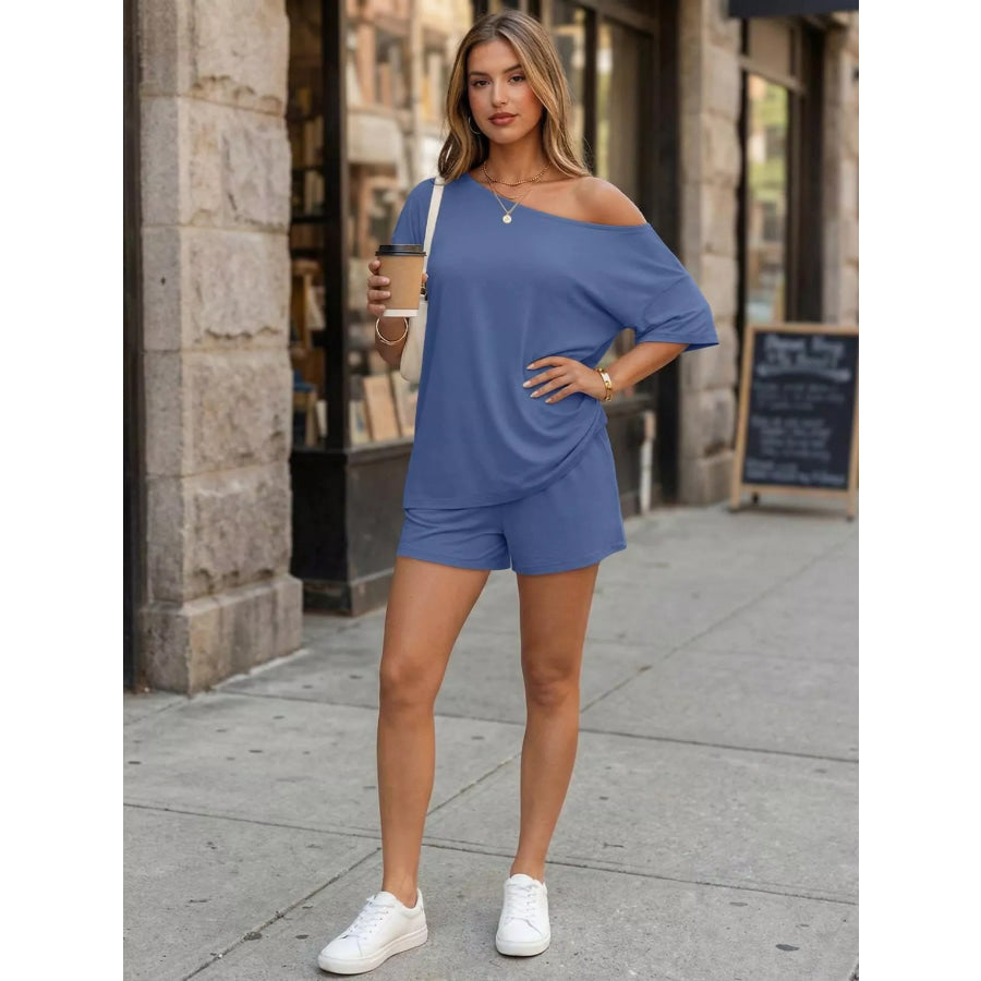 Full Size Boat Neck Tee and Shorts Set Plus Size Apparel and Accessories