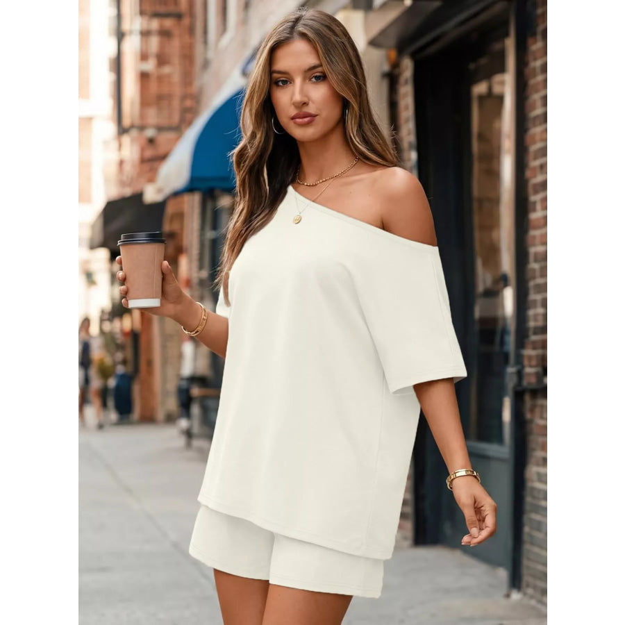 Full Size Boat Neck Tee and Shorts Set Plus Size Apparel and Accessories