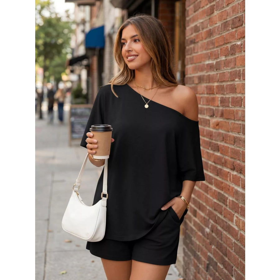 Full Size Boat Neck Tee and Shorts Set Plus Size Apparel and Accessories