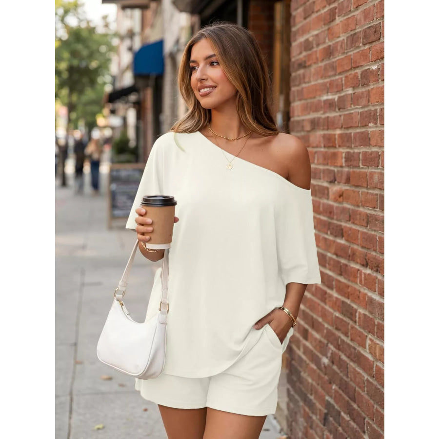 Full Size Boat Neck Tee and Shorts Set Plus Size Apparel and Accessories