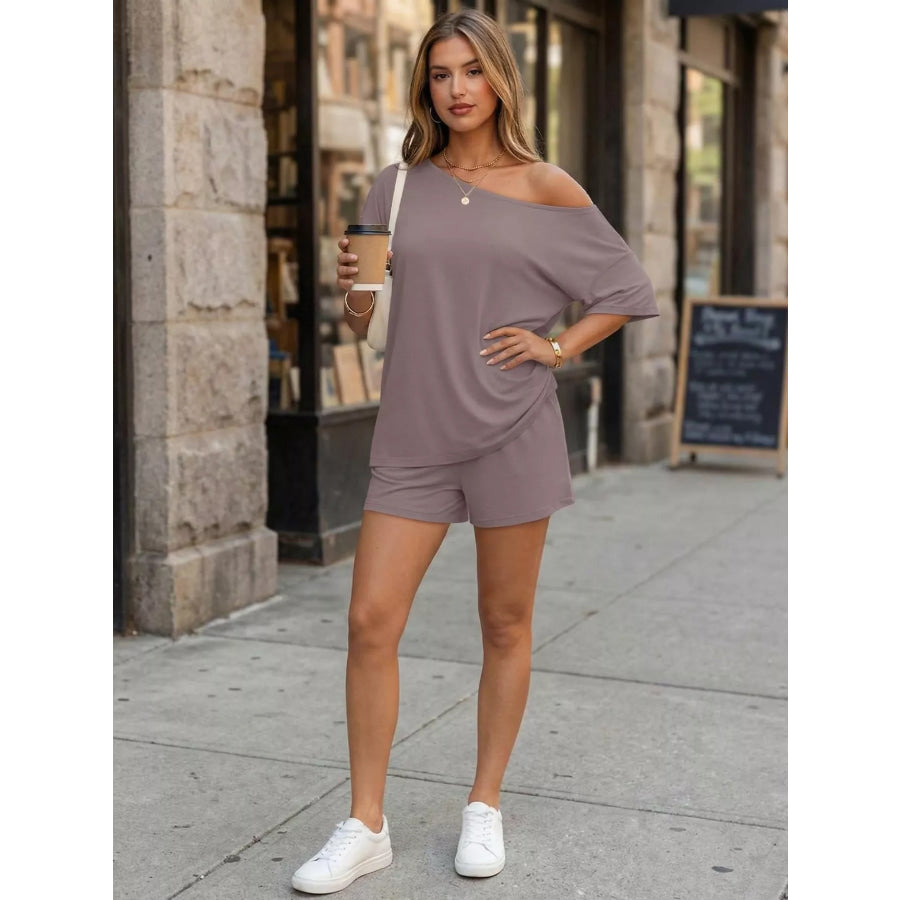 Full Size Boat Neck Tee and Shorts Set Plus Size Apparel and Accessories
