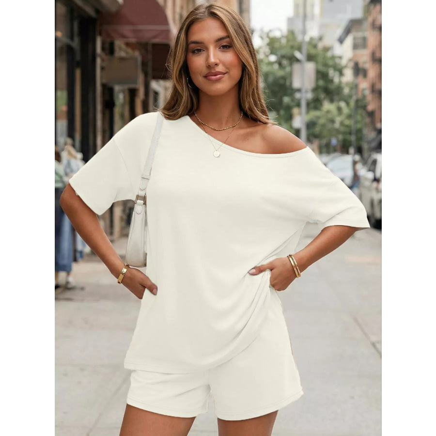 Full Size Boat Neck Tee and Shorts Set Plus Size Apparel and Accessories