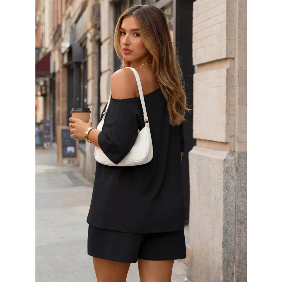 Full Size Boat Neck Tee and Shorts Set Plus Size Apparel and Accessories