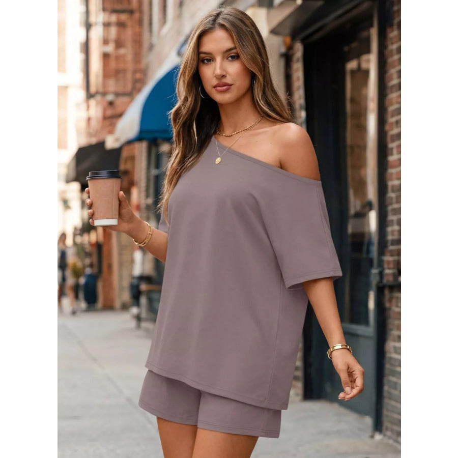 Full Size Boat Neck Tee and Shorts Set Plus Size Apparel and Accessories