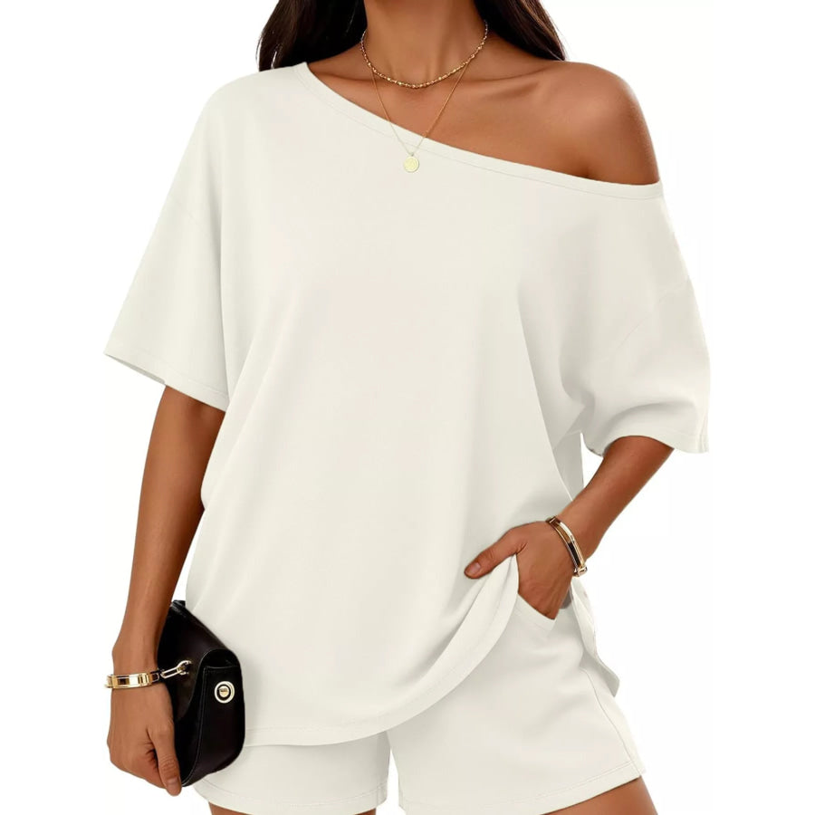 Full Size Boat Neck Tee and Shorts Set Plus Size White / S Apparel and Accessories