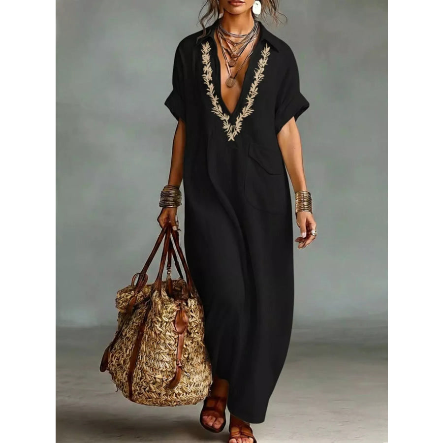 Full Size Bohemian Embroidered Maxi Dress Plus Size Black / S Apparel and Accessories