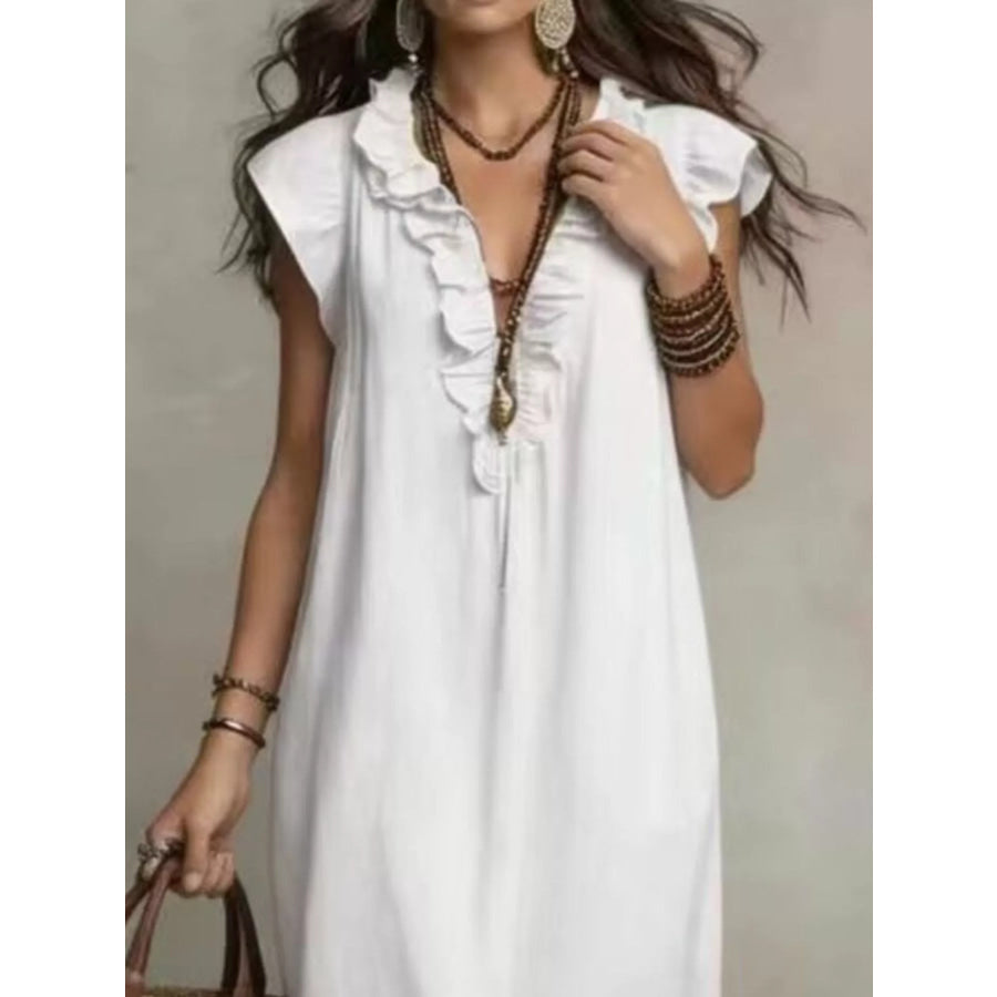 Full Size Bohemian Ruffle Neck Maxi Dress Plus Size White / S Apparel and Accessories