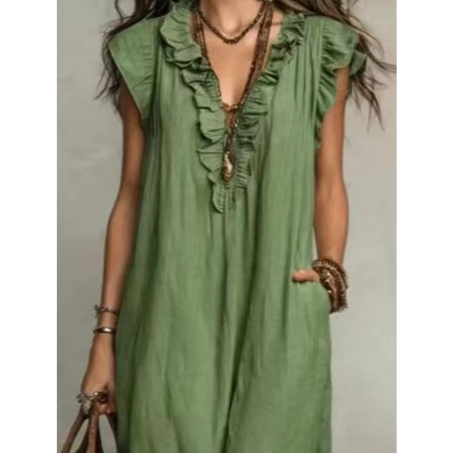 Full Size Bohemian Ruffle Neck Maxi Dress Plus Size Apparel and Accessories
