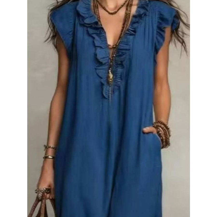 Full Size Bohemian Ruffle Neck Maxi Dress Plus Size Apparel and Accessories