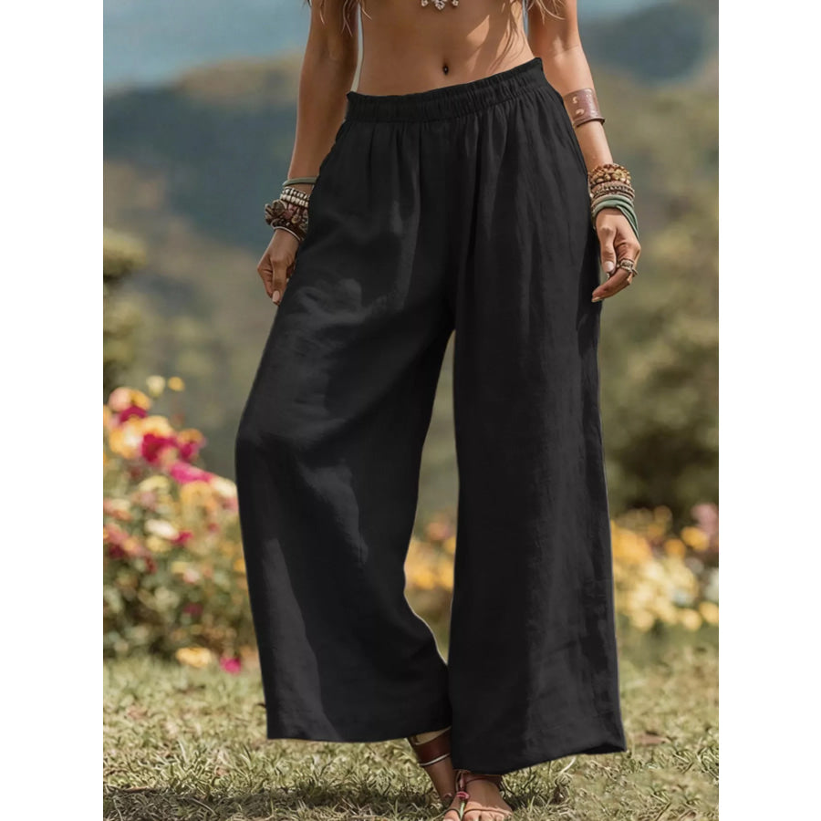 Full Size Bohemian Wide-Leg Pants Plus Size Black / S Apparel and Accessories