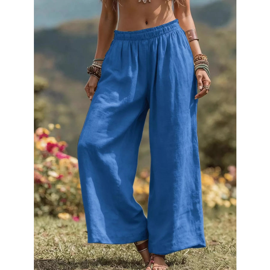 Full Size Bohemian Wide-Leg Pants Plus Size Blue / S Apparel and Accessories