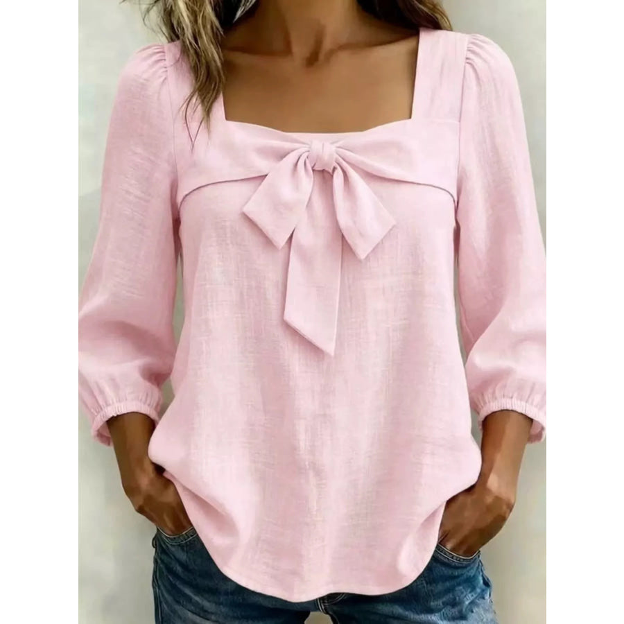 Full Size Bow Front Square Neck Blouse Plus Size Red / XS Apparel and Accessories