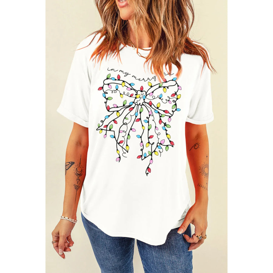 Full Size Bow Round Neck Short Sleeve T-Shirt White / S Apparel and Accessories