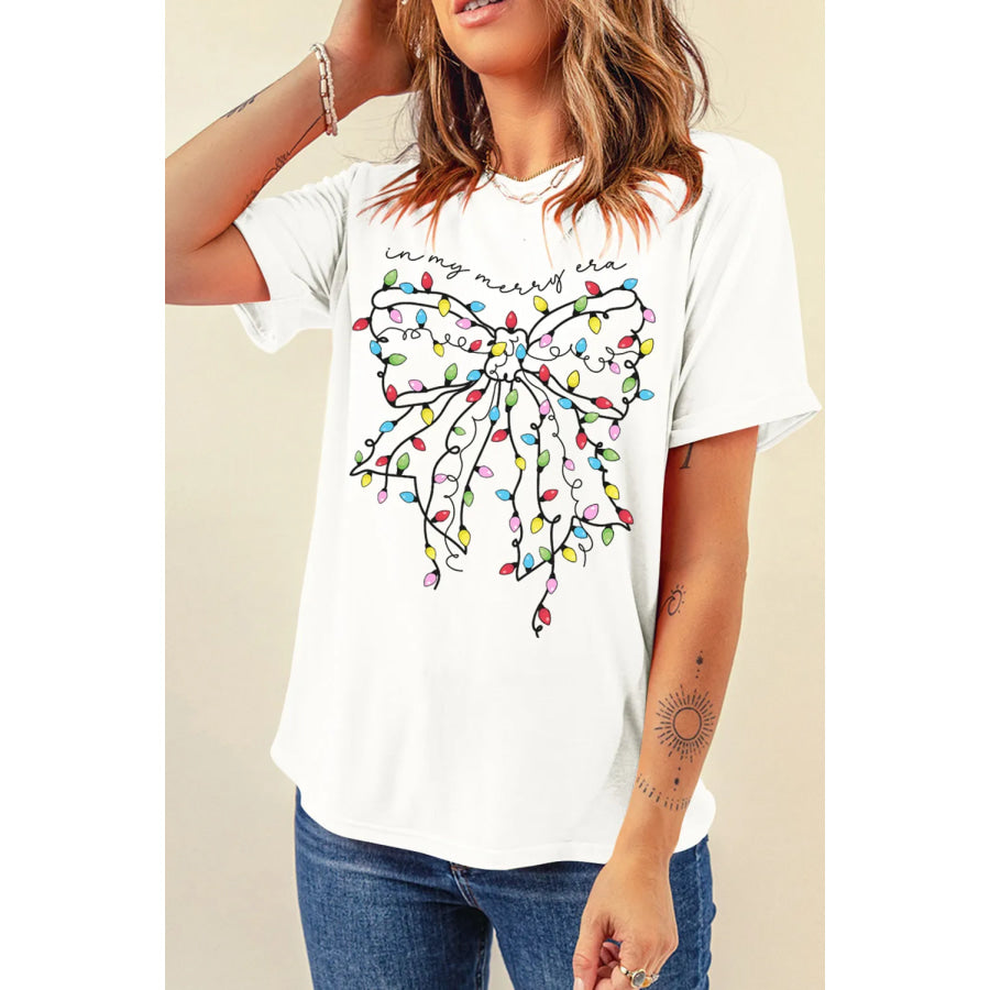 Full Size Bow Round Neck Short Sleeve T-Shirt White / S Apparel and Accessories