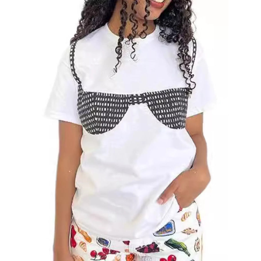 Full Size Bra Graphic Short Sleeve T-Shirt Plus Size Black / S Apparel and Accessories