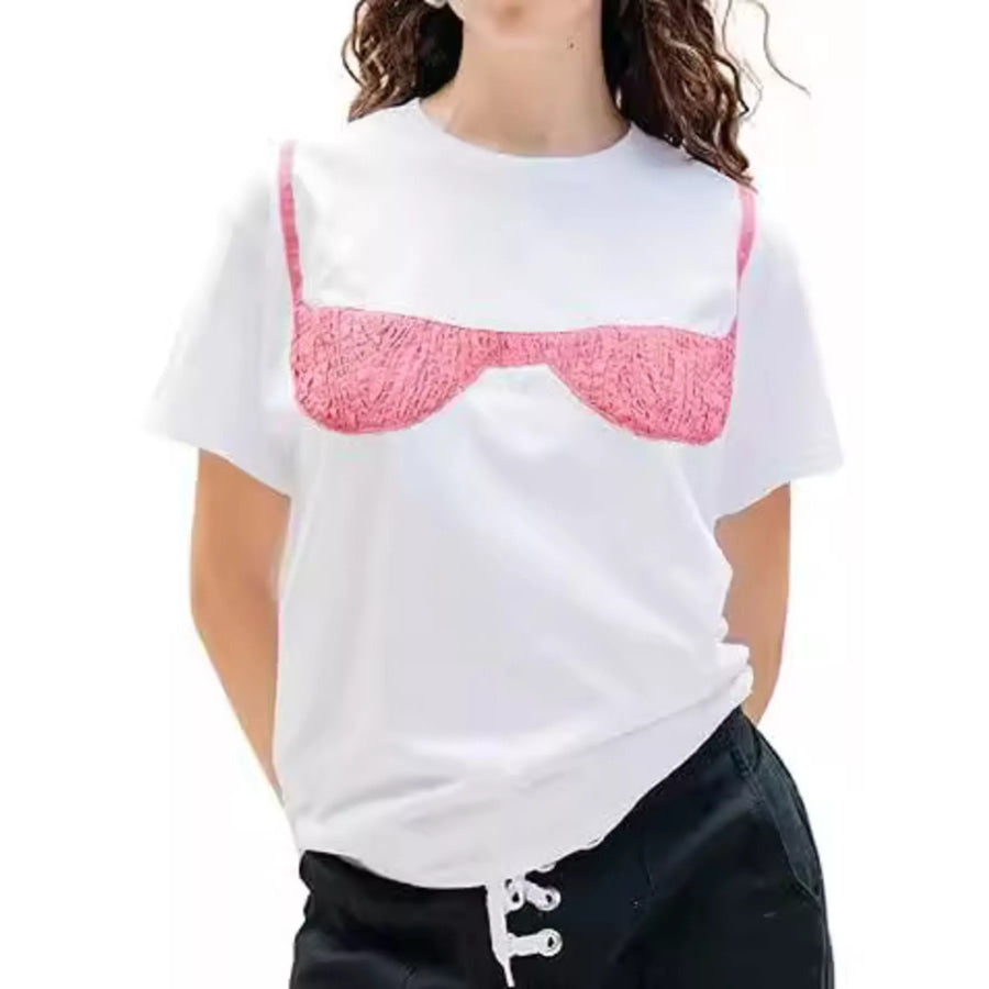 Full Size Bra Graphic Short Sleeve T-Shirt Plus Size Blush Pink / S Apparel and Accessories