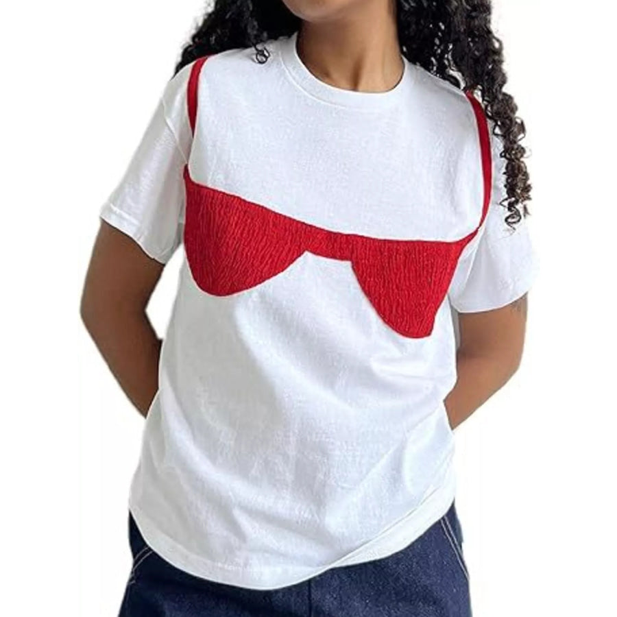 Full Size Bra Graphic Short Sleeve T-Shirt Plus Size Scarlet / S Apparel and Accessories