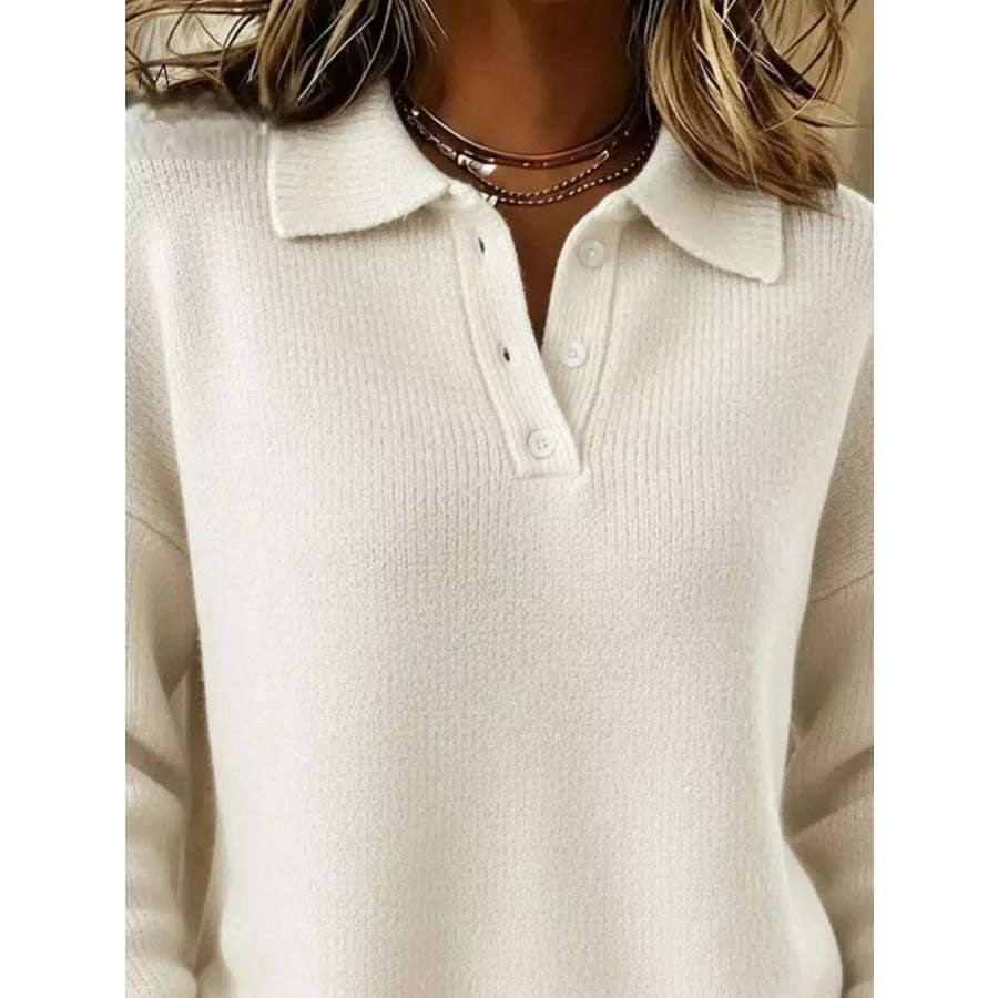 Full Size Button Detail Drop Shoulder Sweater Plus Size Apparel and Accessories