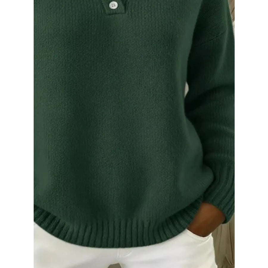 Full Size Button Detail Drop Shoulder Sweater Plus Size Apparel and Accessories