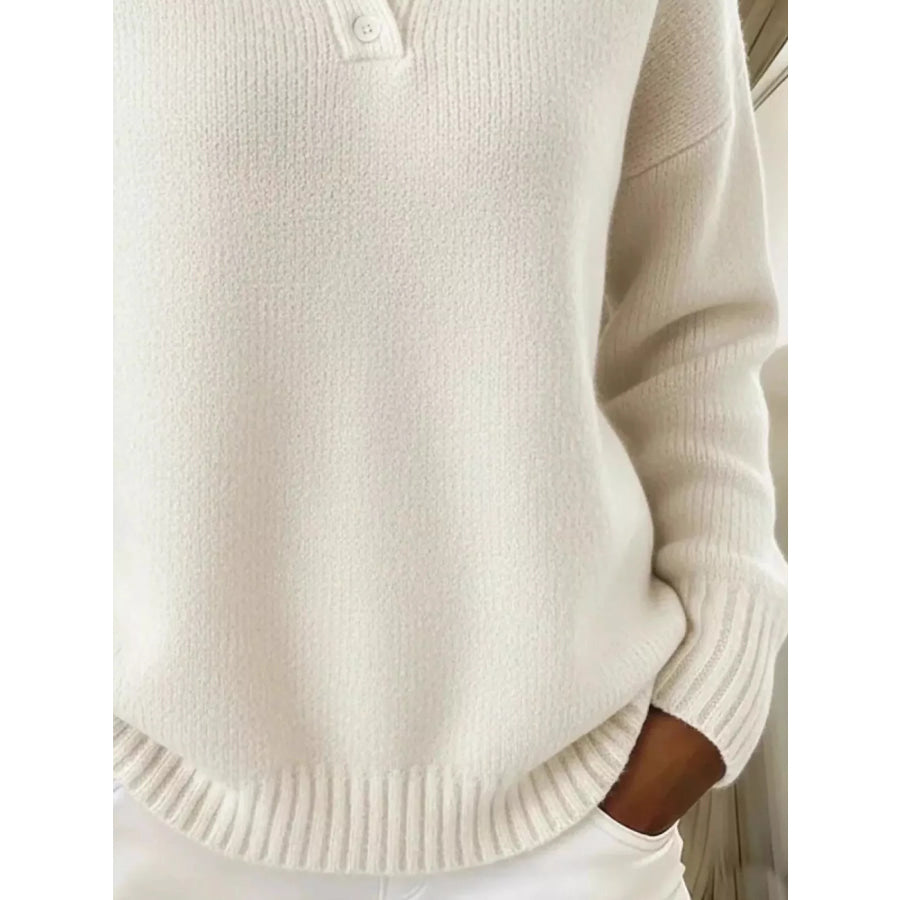 Full Size Button Detail Drop Shoulder Sweater Plus Size Apparel and Accessories