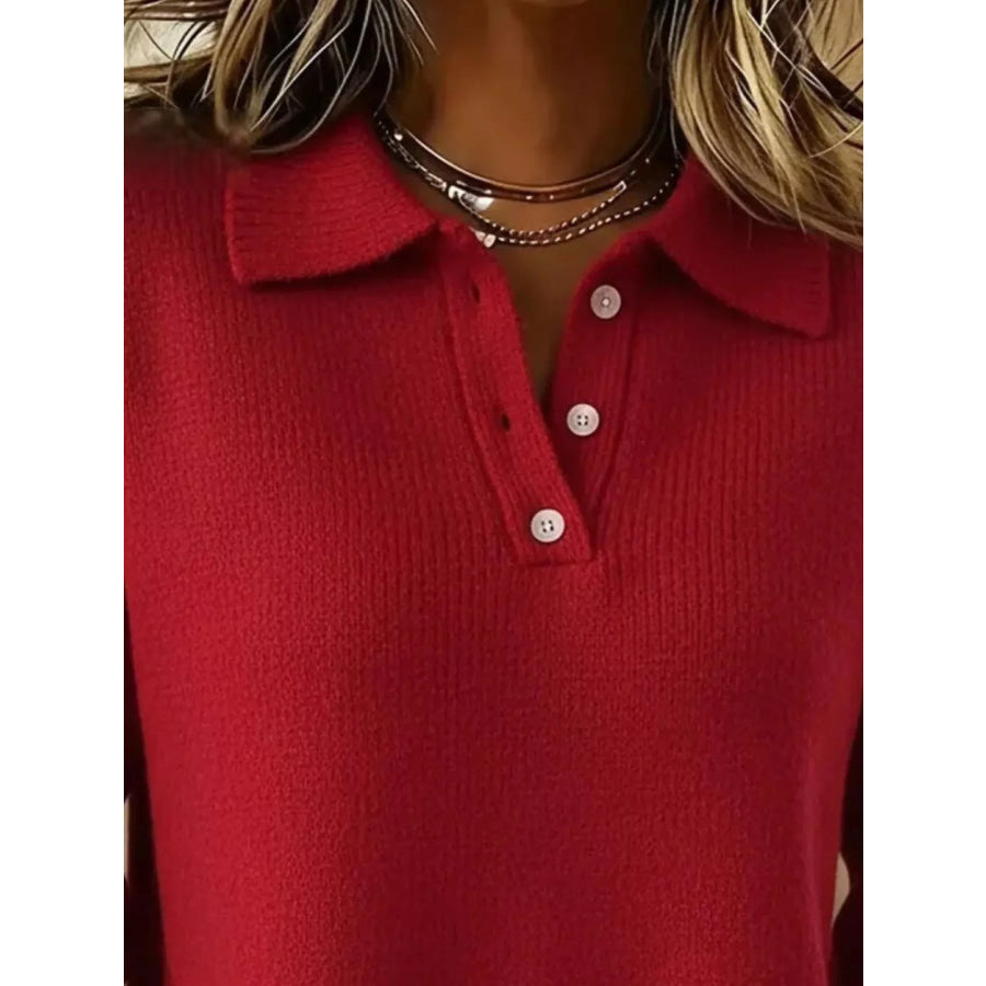 Full Size Button Detail Drop Shoulder Sweater Plus Size Apparel and Accessories