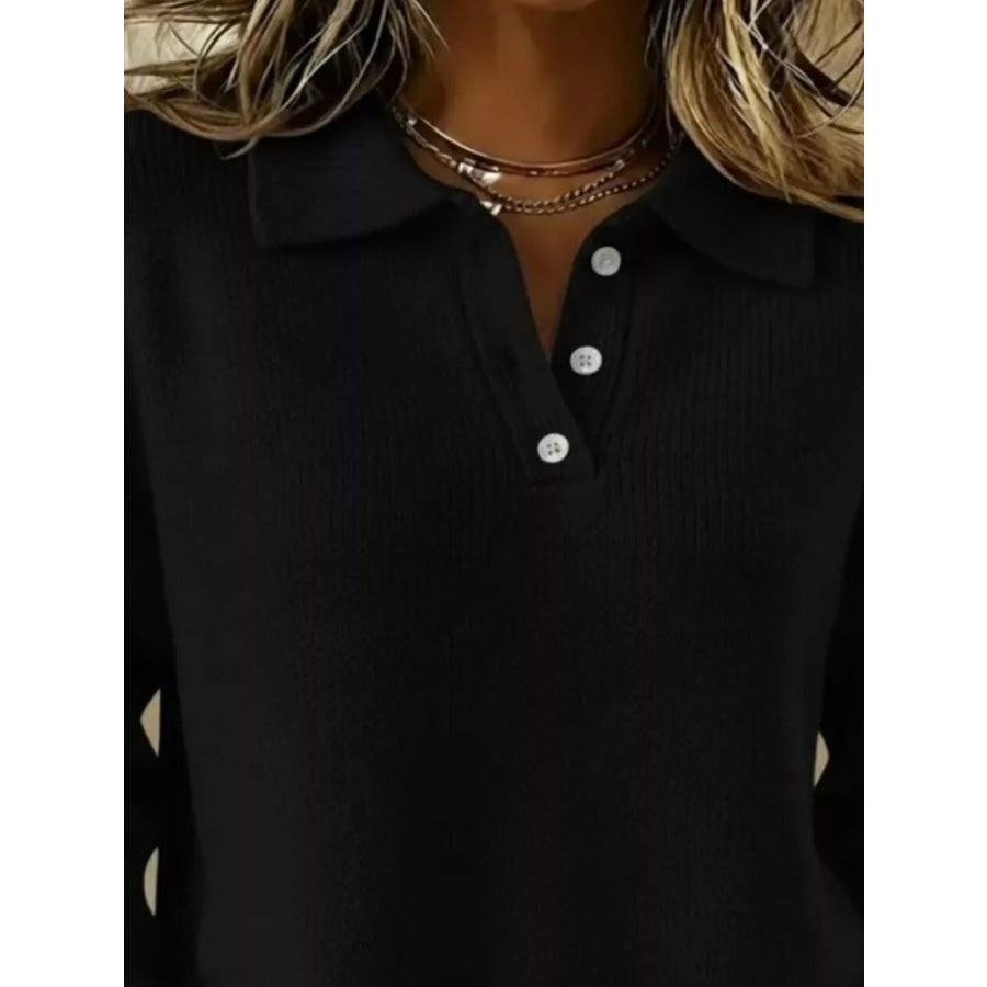 Full Size Button Detail Drop Shoulder Sweater Plus Size Apparel and Accessories