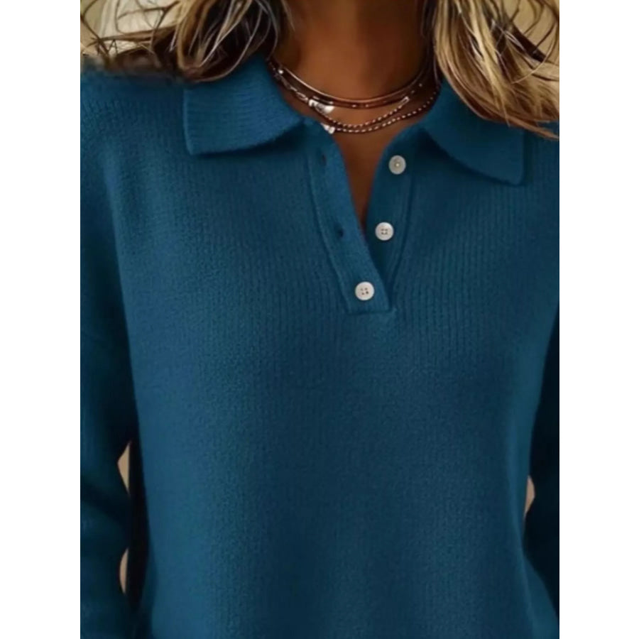 Full Size Button Detail Drop Shoulder Sweater Plus Size Apparel and Accessories