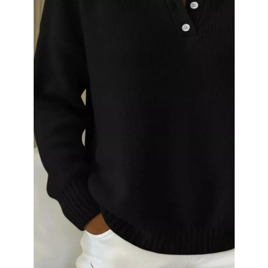 Full Size Button Detail Drop Shoulder Sweater Plus Size Apparel and Accessories