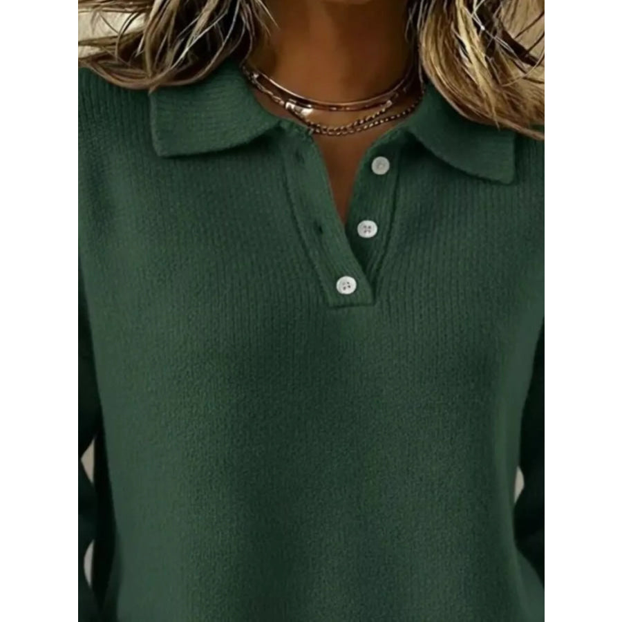 Full Size Button Detail Drop Shoulder Sweater Plus Size Apparel and Accessories