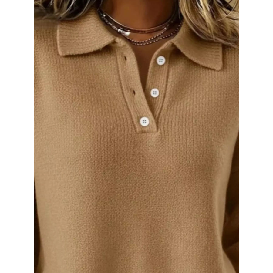Full Size Button Detail Drop Shoulder Sweater Plus Size Apparel and Accessories