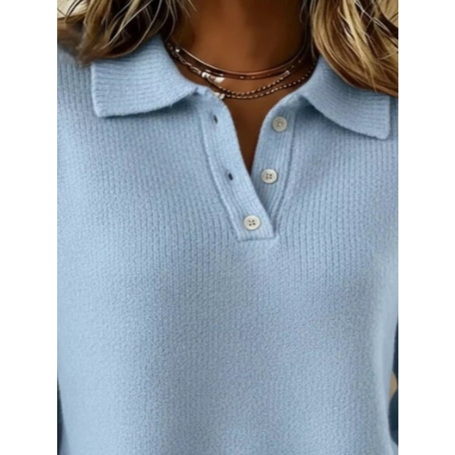 Full Size Button Detail Drop Shoulder Sweater Plus Size Apparel and Accessories
