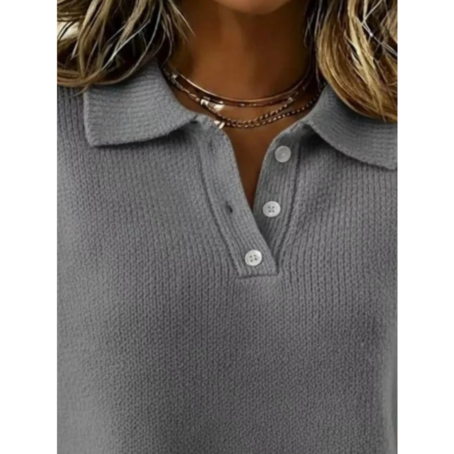 Full Size Button Detail Drop Shoulder Sweater Plus Size Apparel and Accessories