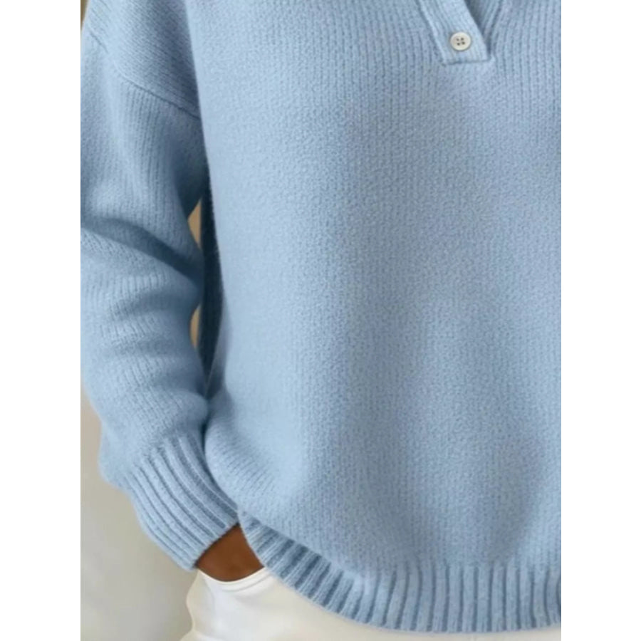 Full Size Button Detail Drop Shoulder Sweater Plus Size Apparel and Accessories
