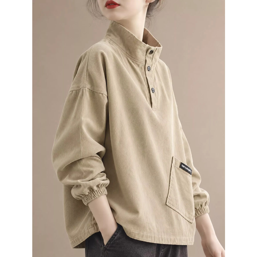 Full Size Button Detail Dropped Shoulder Sweatshirt Plus Apparel and Accessories