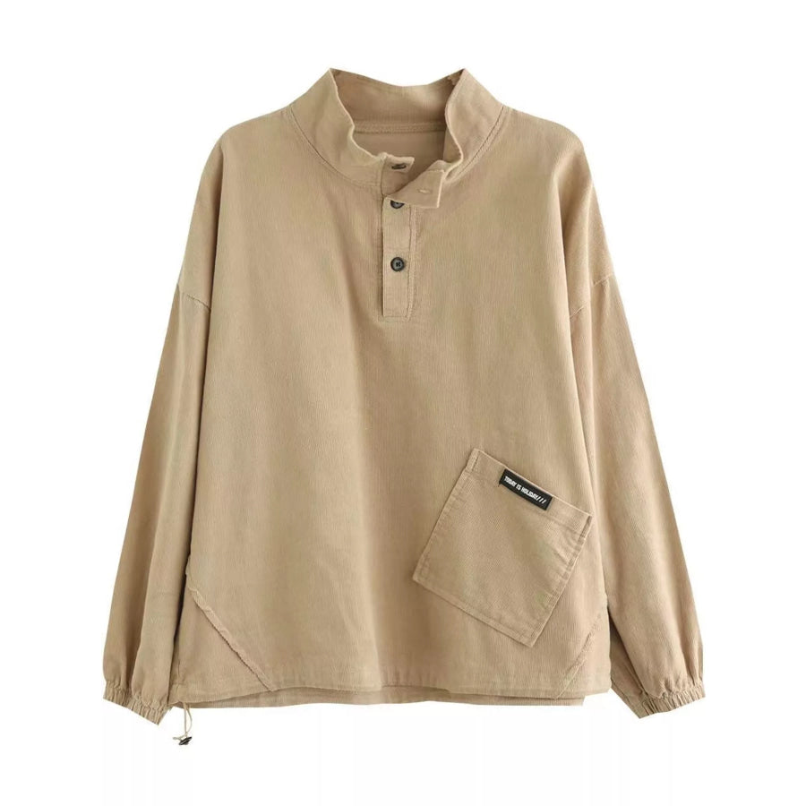 Full Size Button Detail Dropped Shoulder Sweatshirt Plus Apparel and Accessories