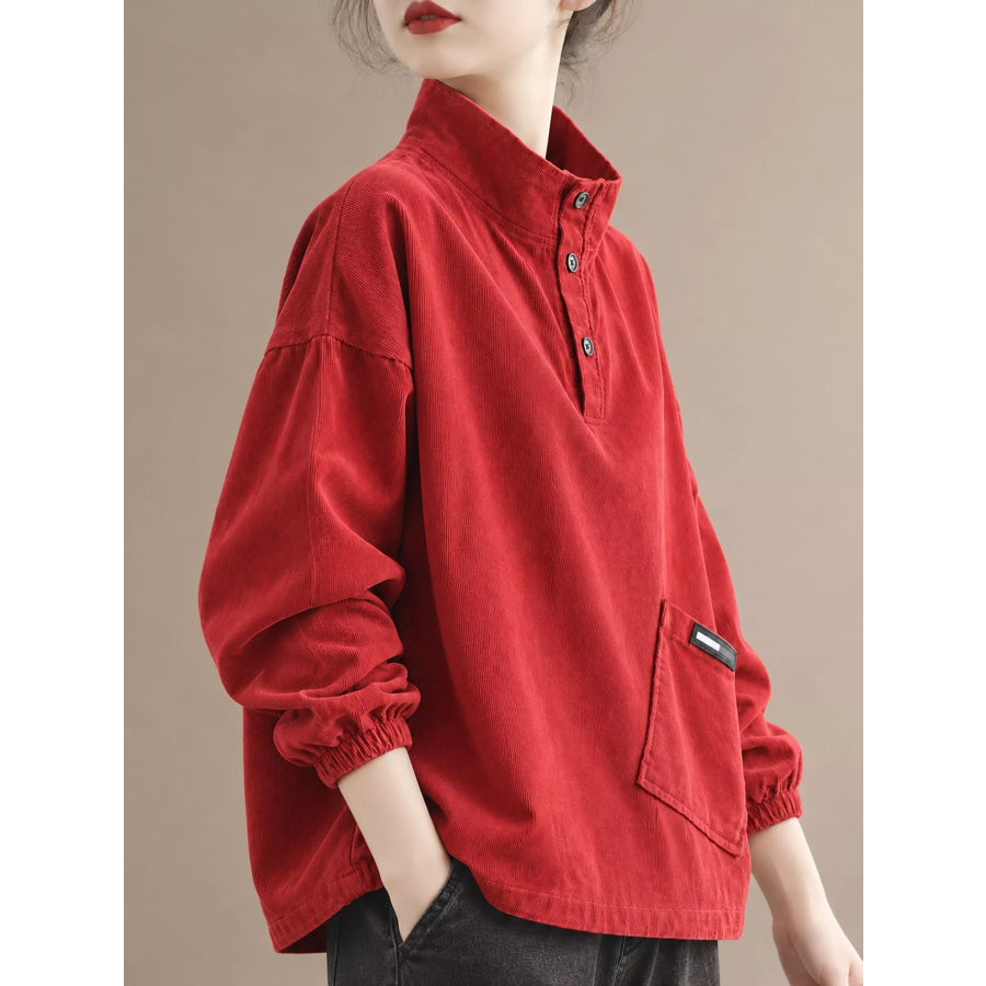 Full Size Button Detail Dropped Shoulder Sweatshirt Plus Apparel and Accessories