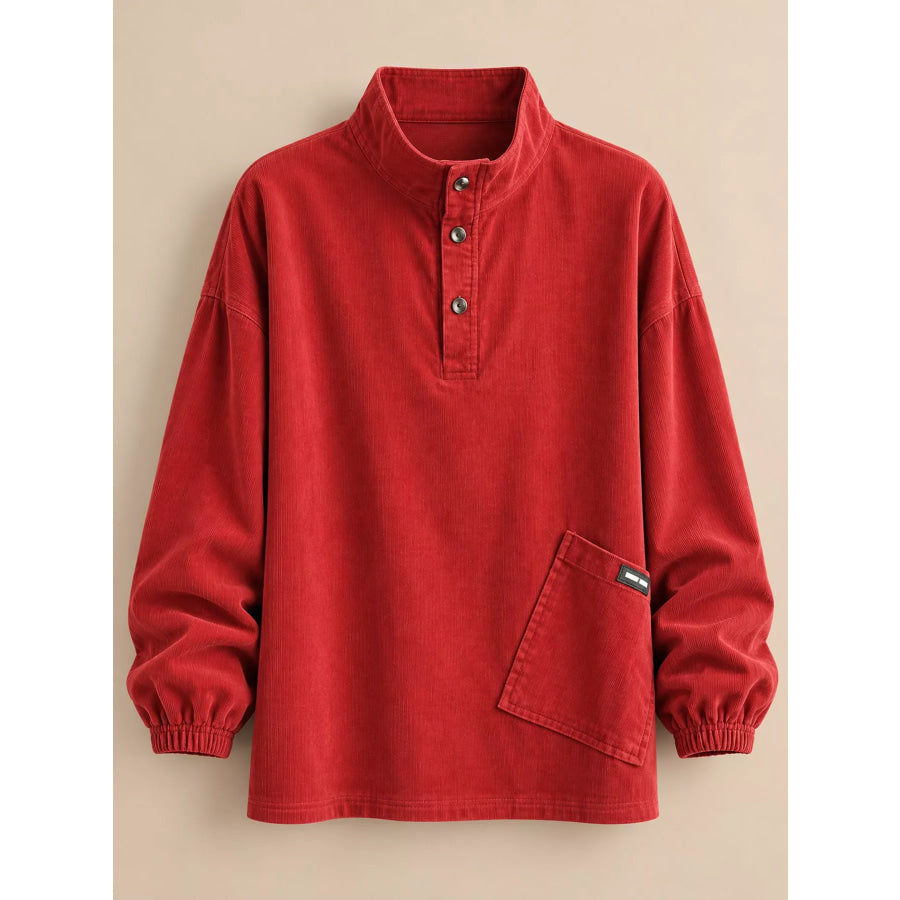 Full Size Button Detail Dropped Shoulder Sweatshirt Plus Apparel and Accessories