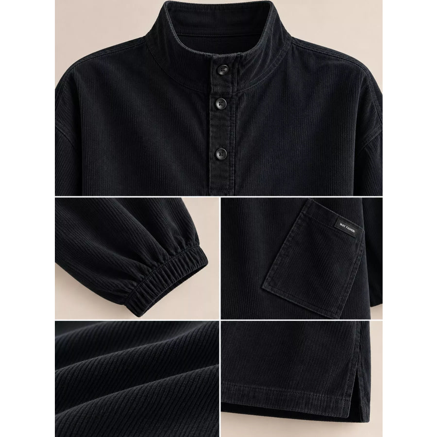 Full Size Button Detail Dropped Shoulder Sweatshirt Plus Apparel and Accessories