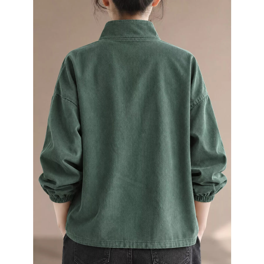 Full Size Button Detail Dropped Shoulder Sweatshirt Plus Apparel and Accessories