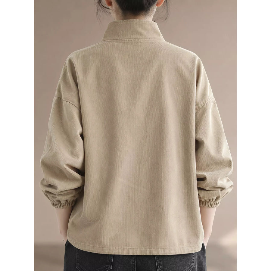 Full Size Button Detail Dropped Shoulder Sweatshirt Plus Apparel and Accessories