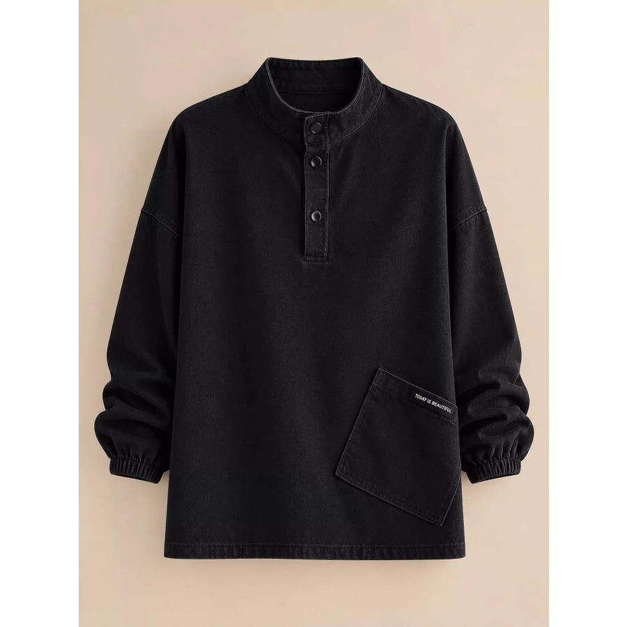 Full Size Button Detail Dropped Shoulder Sweatshirt Plus Apparel and Accessories