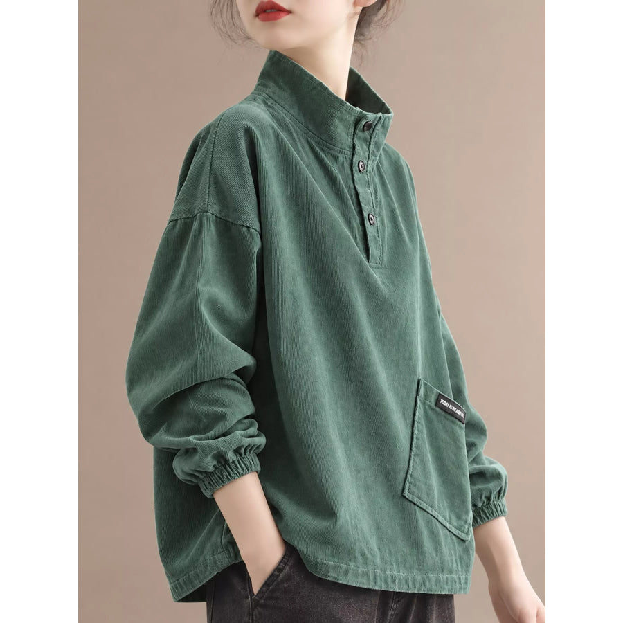Full Size Button Detail Dropped Shoulder Sweatshirt Plus Apparel and Accessories