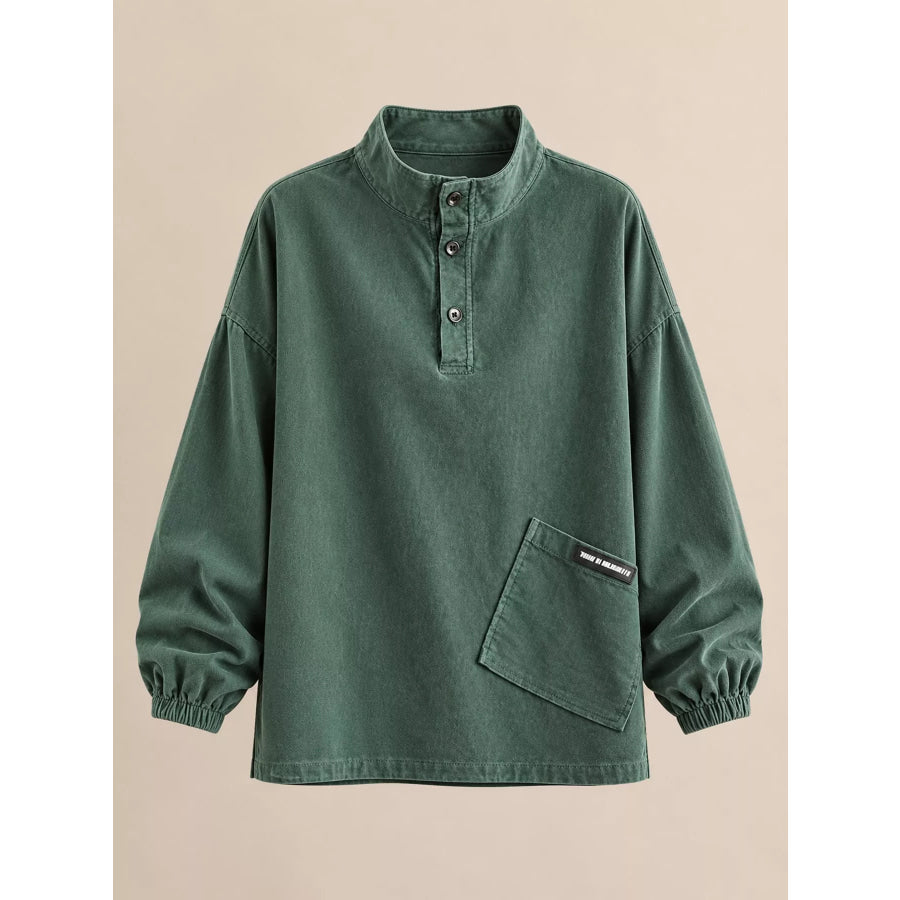 Full Size Button Detail Dropped Shoulder Sweatshirt Plus Apparel and Accessories
