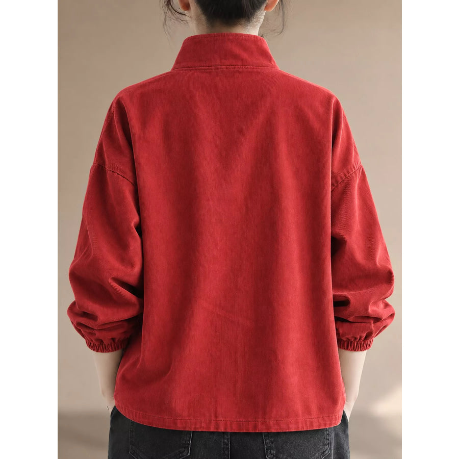 Full Size Button Detail Dropped Shoulder Sweatshirt Plus Apparel and Accessories