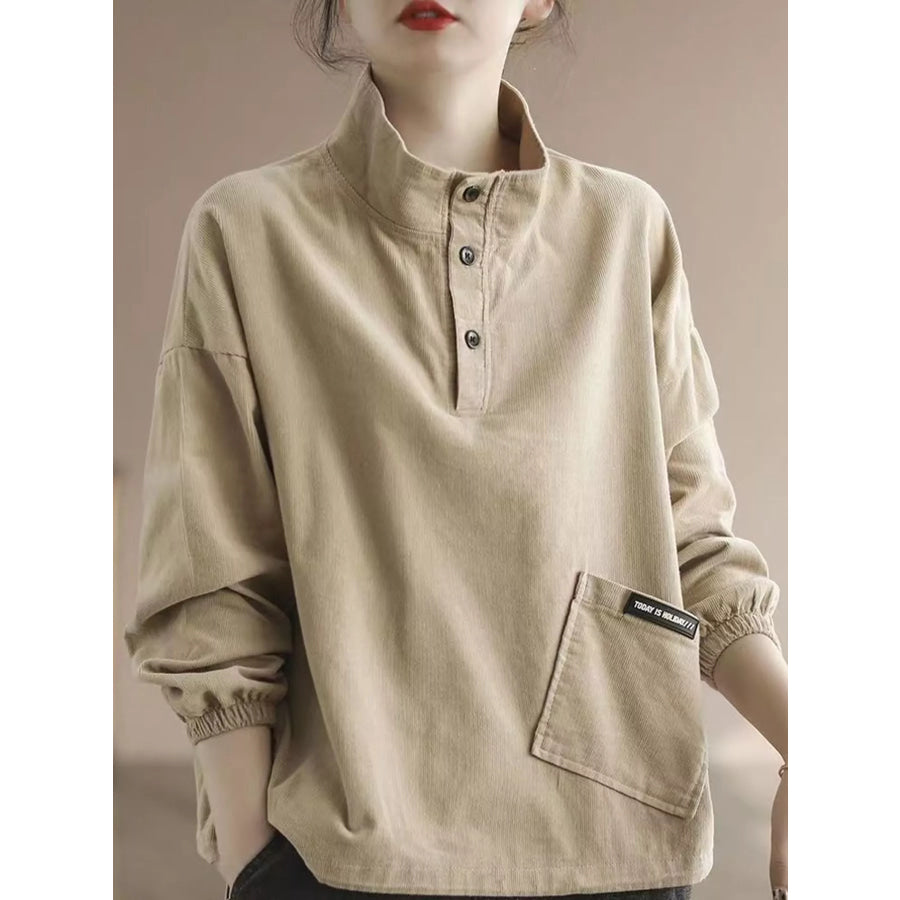 Full Size Button Detail Dropped Shoulder Sweatshirt Plus Apricot-New Arrival-Spring And Fall / S Apparel Accessories