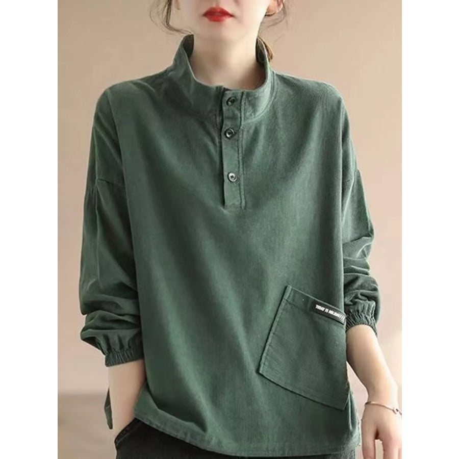 Full Size Button Detail Dropped Shoulder Sweatshirt Plus Green-New Arrival-Spring And Fall / S Apparel Accessories