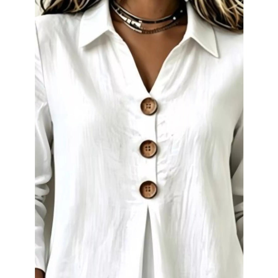 Full Size Button Detail Long Sleeve Blouse Plus Size Apparel and Accessories